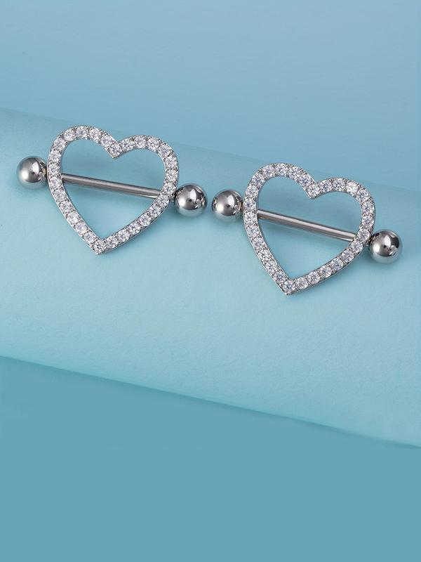 Heart Shaped Nipple Ring, 2pcs Rhinestone Decorated Nipple Ring, Body Jewelry for Women & Men, Fashion Accessories for Party, Daily Clothing Decor