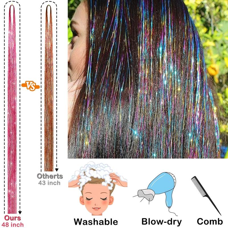 Hair Tinsel Kit (48 Inch,14 Colors, 2800 strands), Tinsel Hair Extensions with Tools, Heat Resistant Fairy Hair Tinsel Kit for Women Hair Accessories