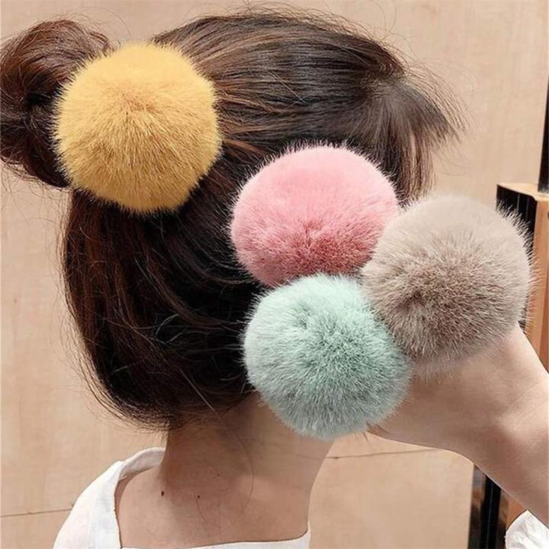 Cute Ball Hair Tie, 4 8 Counts Fuzzy Hair Tie, Hair Accessories for Women & Girls, Minimalist Headwear Suitable for Thick Hair