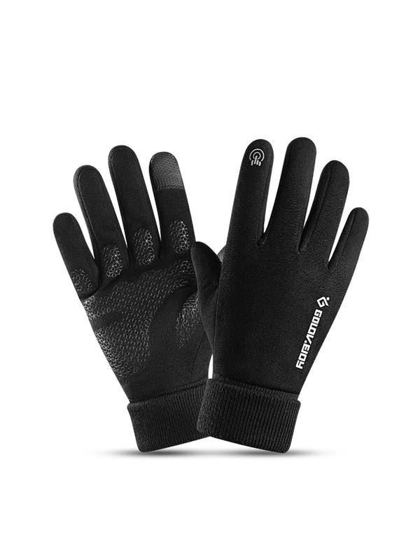 Unisex Letter Pattern Touch Screen Windproof Gloves, Casual Full Finger Cycling Gloves, Reflective Silicone Non-slip Touch Screen Gloves, Outdoor Sports Gloves for Fall & Winter