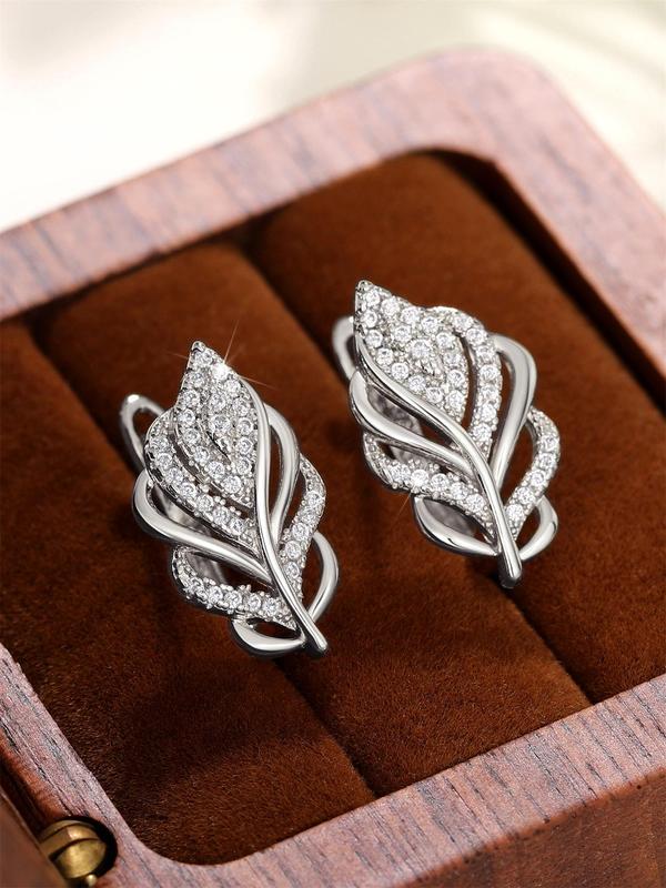 1 Pair Women's Elegant Rhinestone Leaf Shaped Hoop Earrings, Exquisite Gorgeous Wedding Hoop Earrings, Trendy Cute Jewelry As Birthday Gift for Women & Girls