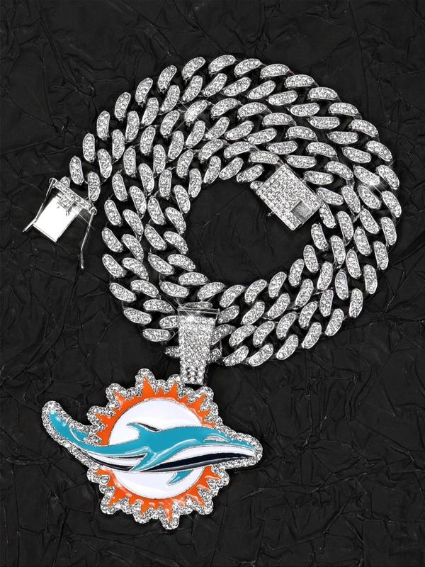 Rhinestone Decor Dolphins Pendant Necklace, Cuban Link Chain Necklace for Men & Women, Stainless Steel Jewelry for Party, Daily Decor, Trendy All-match & Exquisite Jewelry for Gift