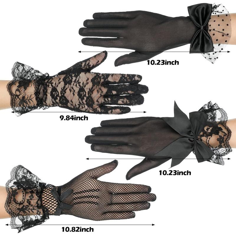 4 Pairs Lace Gloves Women Elegant Short Gloves Tea Party Gloves Vintage Gloves Summer Gloves for Women Girls Halloween