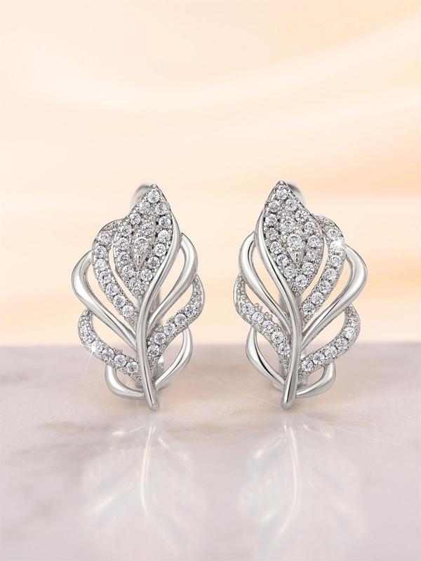 1 Pair Women's Elegant Rhinestone Leaf Shaped Hoop Earrings, Exquisite Gorgeous Wedding Hoop Earrings, Trendy Cute Jewelry As Birthday Gift for Women & Girls