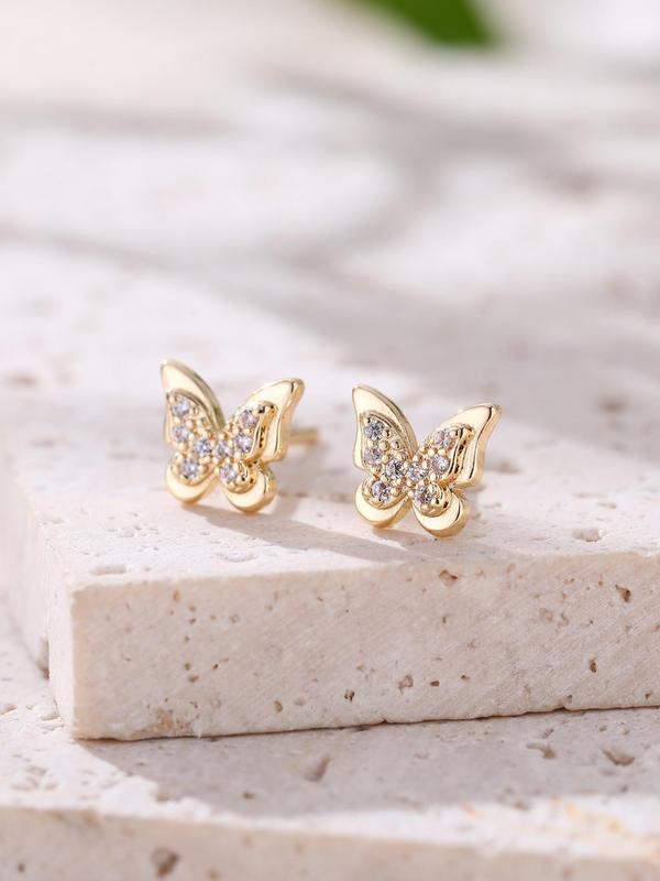 1 Pair Butterfly Design Rhinestone Stud Earrings, Fashion Jewelry for Party, Daily Clothing Decor, Trendy All-match & Exquisite Jewelry for Birthday Gift