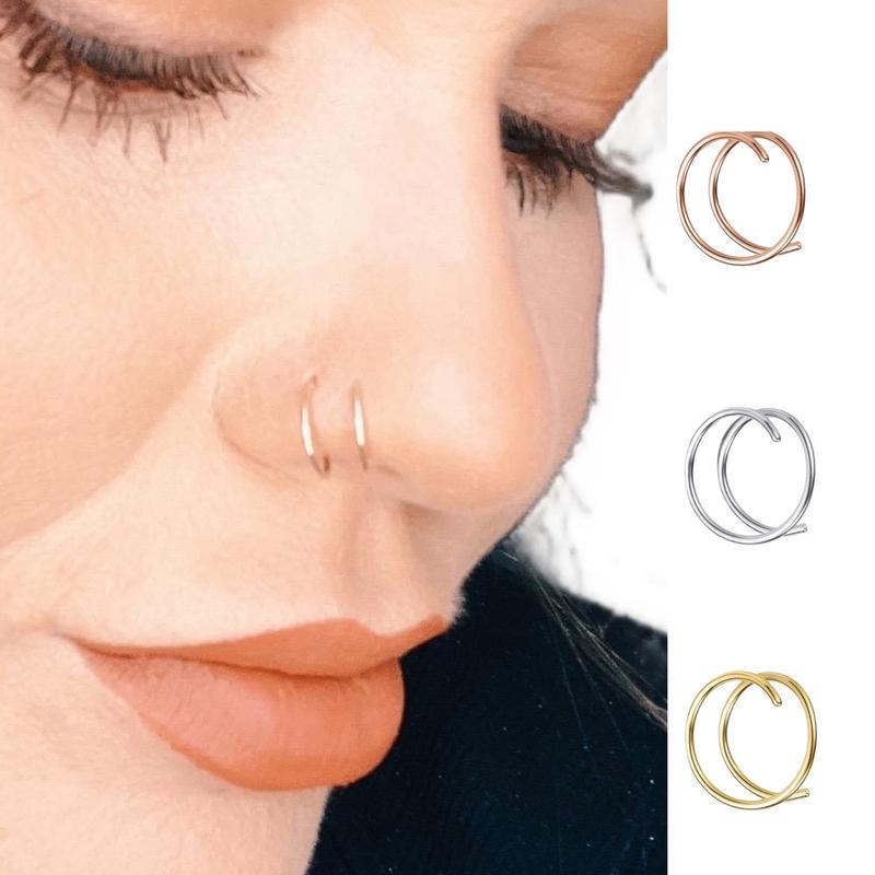 Twist in Double Nose Ring for Single Piercing Spiral Design - Handmade