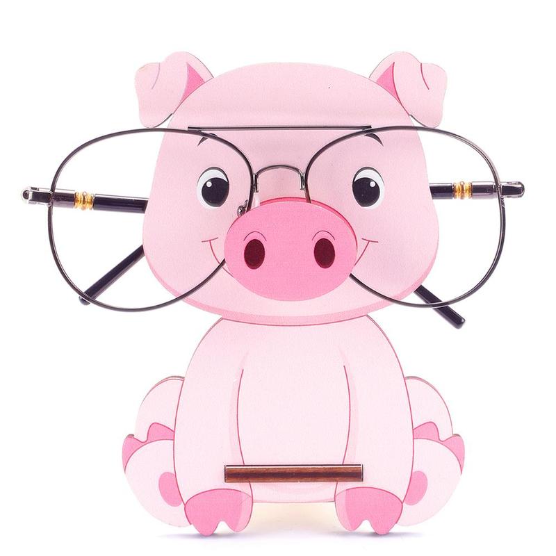 Cute Pig Design Glasses Holder, 1 Count Cartoon Animal Sunglasses Display Stand, Wooden Decor for Home Office Desk