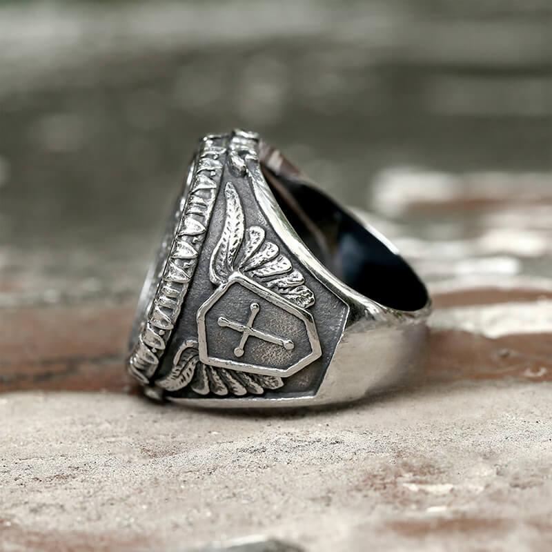 Archangel Saint Michael stainless steel men's ring handmade, suitable for men's birthday gift