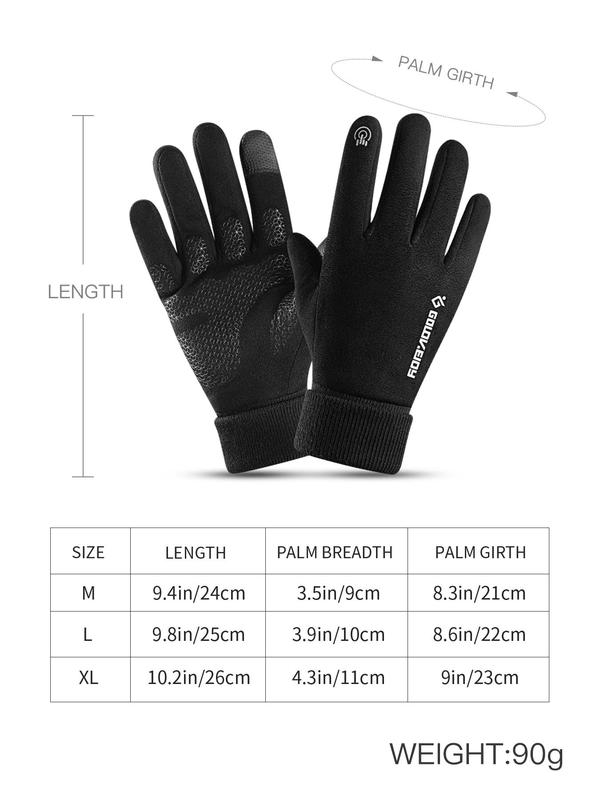 Unisex Letter Pattern Touch Screen Windproof Gloves, Casual Full Finger Cycling Gloves, Reflective Silicone Non-slip Touch Screen Gloves, Outdoor Sports Gloves for Fall & Winter