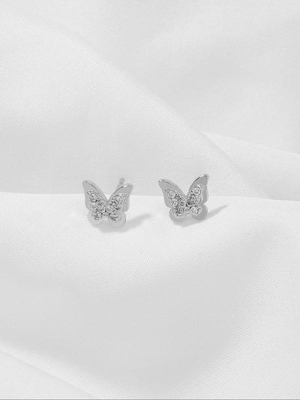 1 Pair Butterfly Design Rhinestone Stud Earrings, Fashion Jewelry for Party, Daily Clothing Decor, Trendy All-match & Exquisite Jewelry for Birthday Gift