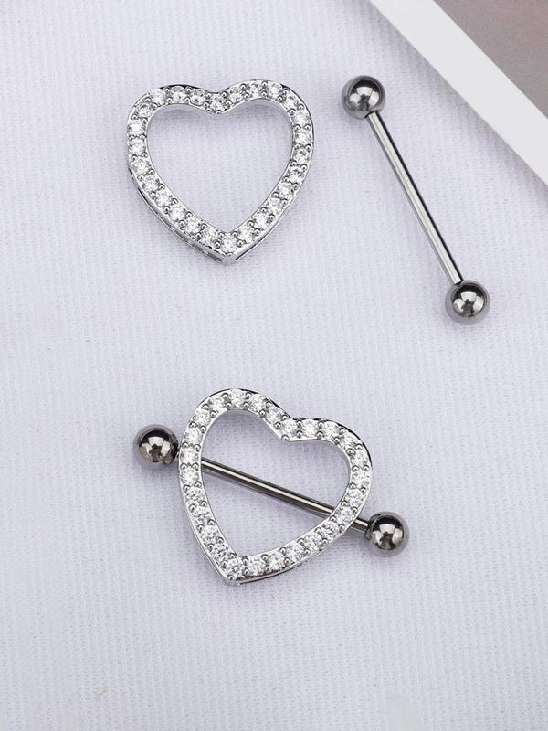 Heart Shaped Nipple Ring, 2pcs Rhinestone Decorated Nipple Ring, Body Jewelry for Women & Men, Fashion Accessories for Party, Daily Clothing Decor