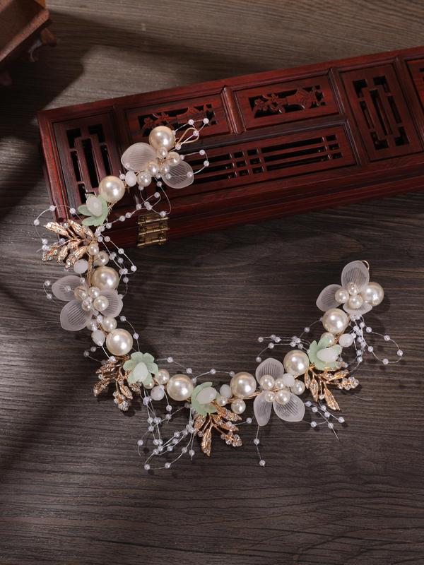 Faux Pearl Decor Flower Design Bridal Headband for Proposal Hairstyle, Elegant Simple Hair Accessories for Wedding Bridal Party, Wedding Photoshoot Props