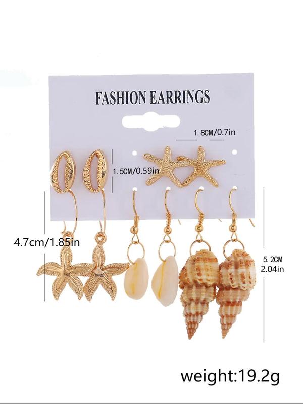 Women's Boho Style Starfish & Shell Design Stud & Dangle Earrings, Retro Dangle & Stud Earrings for Women for Party, Daily Decor, Vintage Jewelry As Gift