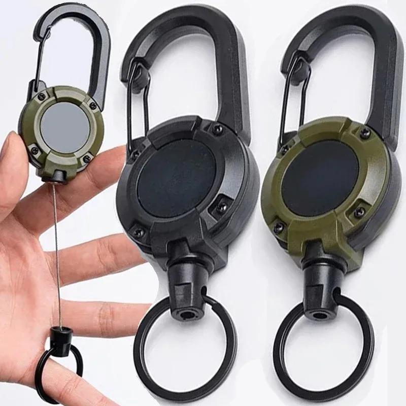 Retractable Pull Reel Carabiner Key Chain, 2 Counts Strong Steel Wire Rope Buckle, Outdoor Sporty Keychain Tool, Christmas Gift