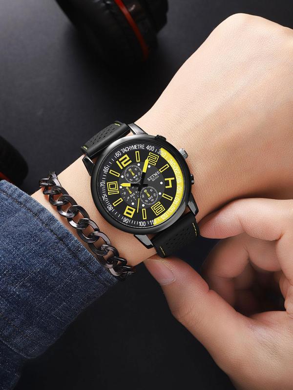 Men's Fashion Round Dial Analog Quartz Watch, Casual Sporty Wristwatch with Silicone Strap, Trendy Watch for Daily Life