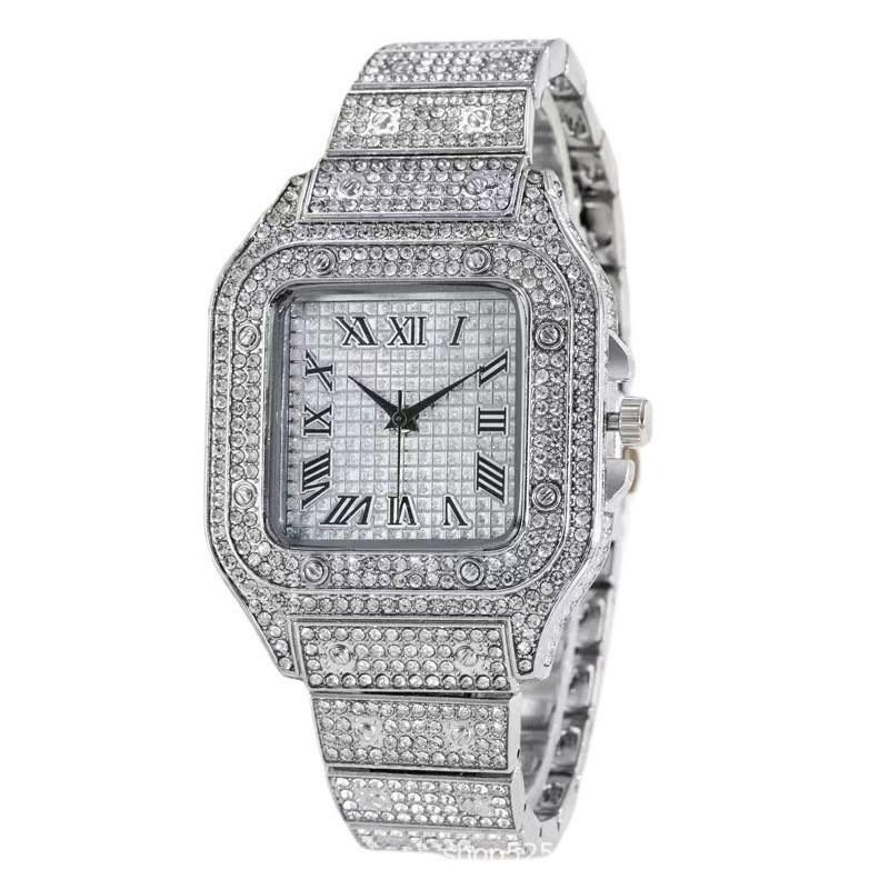 Men's Luxury Rhinestone SquareDial Analog Quartz Watch, MatchingWristwatch for Boyfriend, Partner,Dad, Brother, lced Out Luxury Watch Gifts without Box