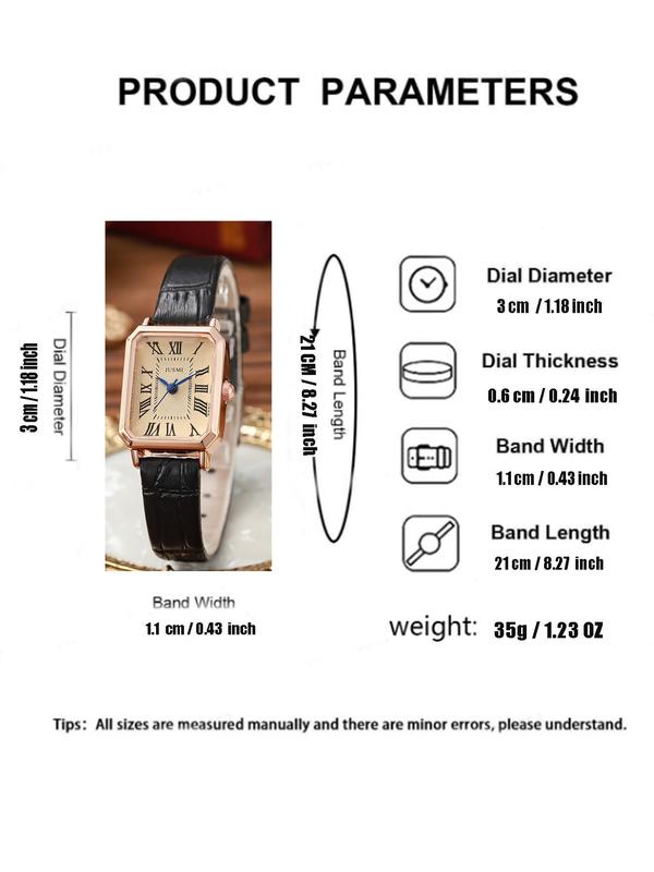 Women's Elegant Rectangle Dial Quartz Watch, Vintage All-match Analog Watch for Women & Girls, Trendy Watch for Birthday Gift with Box