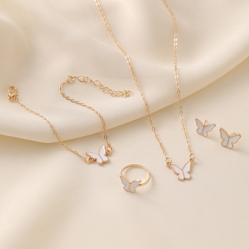 White Butterfly Drop Glaze Necklace Exquisite Simple Everything with A Small Fashion High-grade Collar Bone Chain Temperament Necklace Set