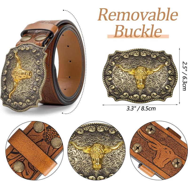 Western cow PU leather belt-men waist strap bull decoration floral engraved for jeans 25 