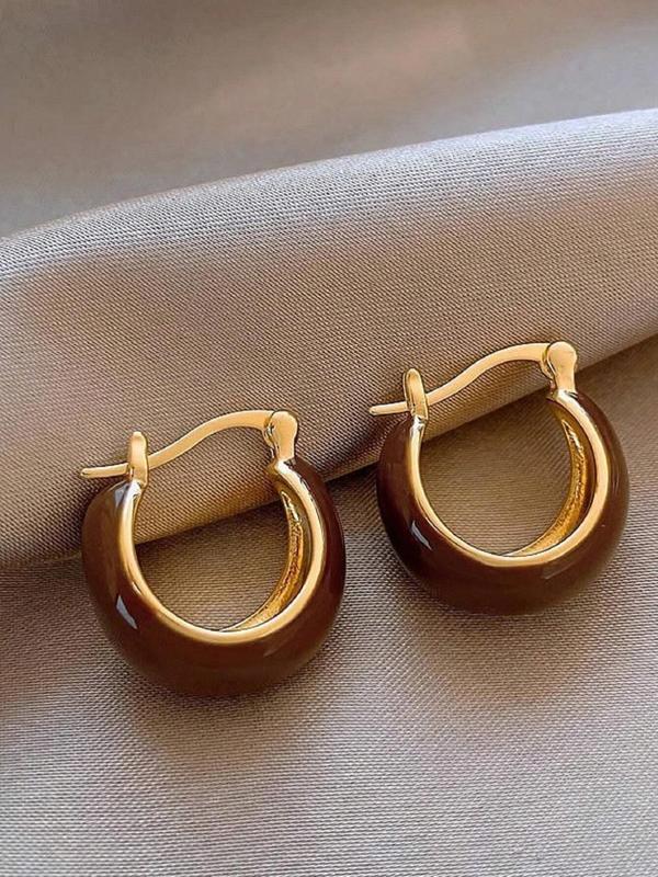 Vintage Oil Drip Hoop Earrings, Fashionable Beaded Decor Jewelry for Women, Daily Clothing Decor, Trendy All-match & Exquisite Jewelry for Birthday Gift, 90s Minimalism