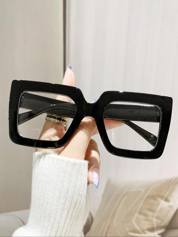 Unisex Vintage Oversized Square Frame Eyeglasses, Trendy Casual Eyeglasses for Everyday Use, Fashion Accessories for Outdoor Activities