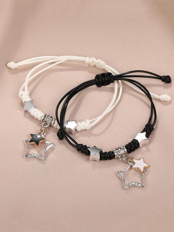 Hollow Star Decorated Couple Bracelet for 2pcs Pull Adjustable Matching Bracelet Kit Decor, Fashion All-match Y2k Jewelry for Party, Daily Clothing Decor for Girl, Gift for Girlfriends