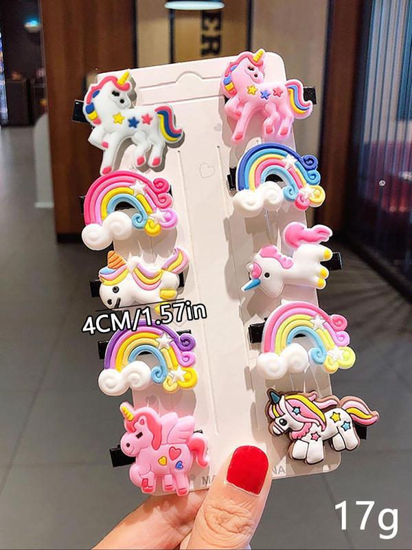 Random Style Cute Cartoon Ice Cream & Unicorn & Rainbow Design Hair Clips, Colorful Lovely Hair Accessories for Girls, Fashion Hair Accessories for Party, Daily Clothing Decor