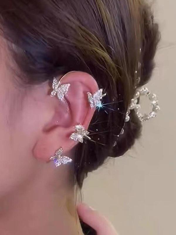 Rhinestones Butterfly Design Ear Wrap, Elegant Ear Jewelry for Women & Girls, Trendy All-match & Exquisite Jewelry for Birthday Gift Summer 2024