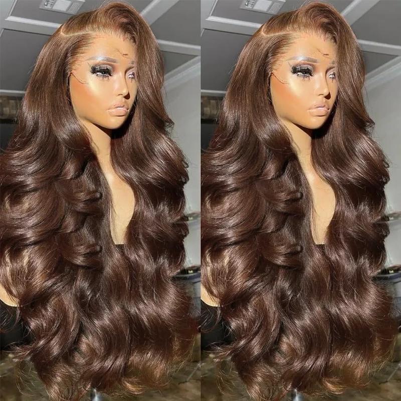 Bling Hair Fashion 13x6 Chocolate Brown Lace Front Wig Human Hair Pre Plucked HD Lace Body Wave Frontal Wigs Human Hair 4# Brown Colored Wigs Human Hair 180% Density