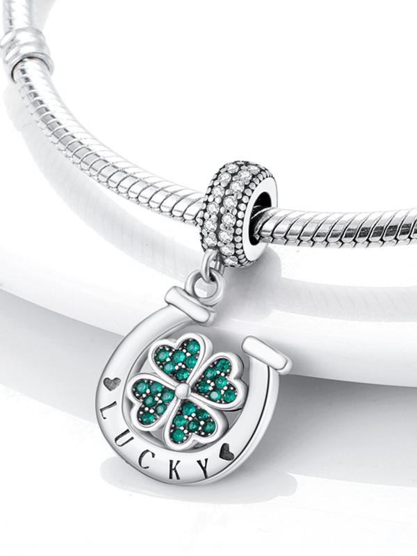 Rhinestone Decorated Clover Shaped DIY Pendant, Fashionable Pendant Charm with Letters Print for Women's Bracelet & Necklace, Trendy All-match & Exquisite DIY Jewelry for Birthday Gift