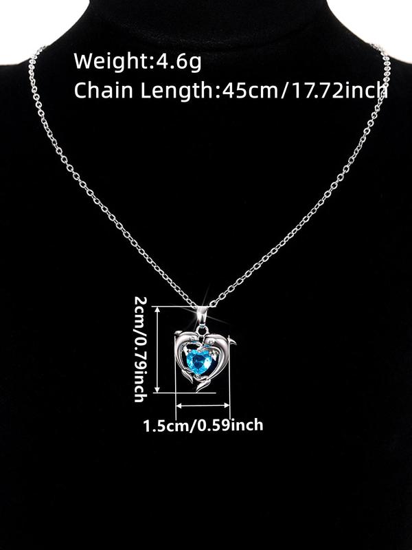 Women's Elegant Heart Shaped Dolphin Design Pendant Necklace, Stainless Steel Jewelry for Party, Daily Decor for Girl, Trendy All-match & Exquisite Jewelry for Birthday Gift