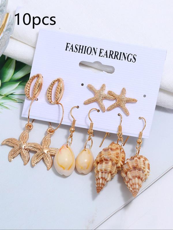 Women's Boho Style Starfish & Shell Design Stud & Dangle Earrings, Retro Dangle & Stud Earrings for Women for Party, Daily Decor, Vintage Jewelry As Gift