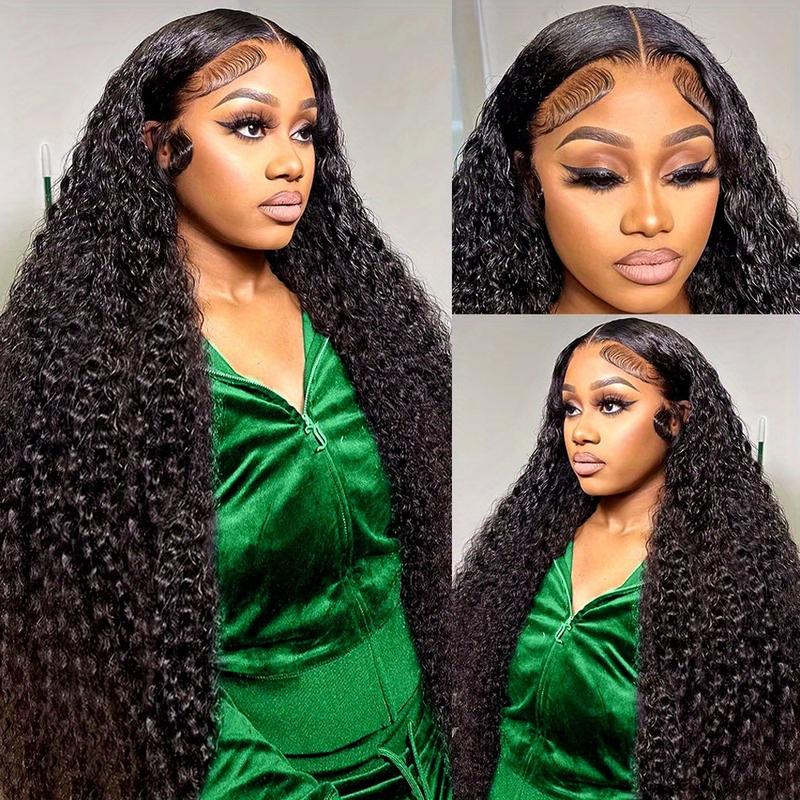 40 Inch Brazilian Original Human Hair Jerry Kinky Curly Lace Front Wig 250% Density Transparent HD 13x4 Lace Front Wig Curly Wave 100% Real Hair Wig Remy Pre-Plucked Bleached Knots with Baby Hair Natural Color