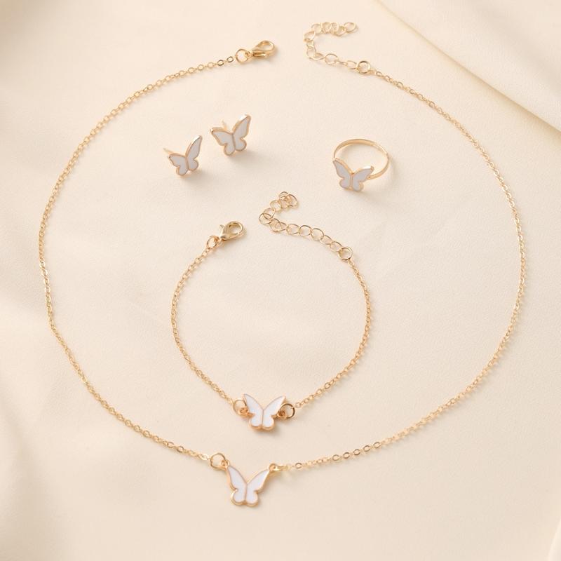 White Butterfly Drop Glaze Necklace Exquisite Simple Everything with A Small Fashion High-grade Collar Bone Chain Temperament Necklace Set