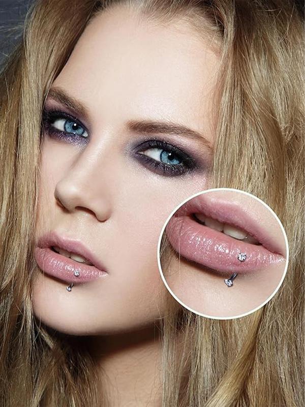 Unisex Elegant Rhinestone Decor Eyebrow & Lip & Ear Studs, 3 Pairs Trendy Exquisite Lip & Eyebrow Piercing Studs, Chic Body Jewelry for Party Decor