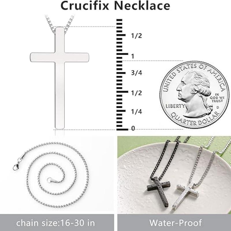 2 3 Pcs Cross Necklace for Women Men, Christmas gifts Silver Black Gold Cross Chain Necklace, Stainless Steel Cross Pendant Necklace Gifts for Men 17 Inches