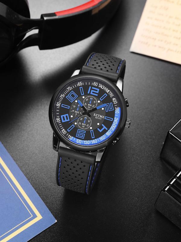 Men's Fashion Round Dial Analog Quartz Watch, Casual Sporty Wristwatch with Silicone Strap, Trendy Watch for Daily Life