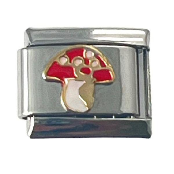 Italian Charm Link Mushroom Red with White Dots 9mm