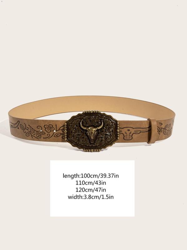 Punk Style Cow Head Embossed Pu Leather Belt, Western Style Vintage Belt for Men & Women, Fashion Belt for Party, Daily Clothing Decor