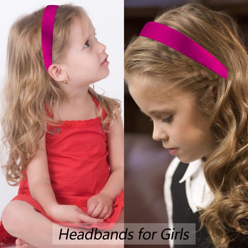 Hot Pink Headband Satin Headbands for Women Girls 1.18 Inch Wide Thin Hard Headbands Non Slip Ribbon Hair Bands Plain Headbands for Crafts DIY Costume Holiday Christmas Valentines Gifts