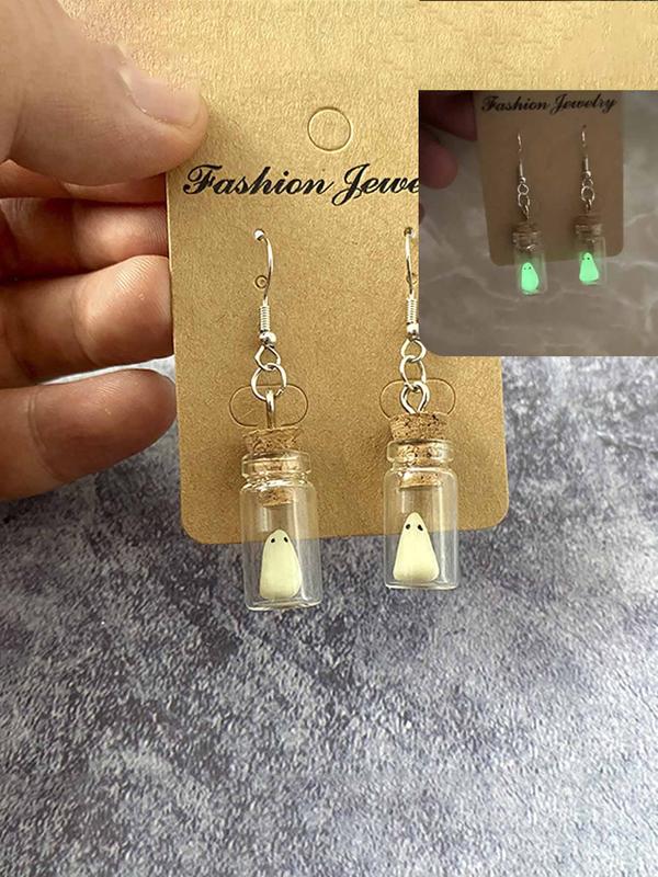 Luminous Ghost Glass Bottle Design Dangle Earrings, Cute  Dangle Earrings, Fashion Jewelry Accessories for Women & Girls