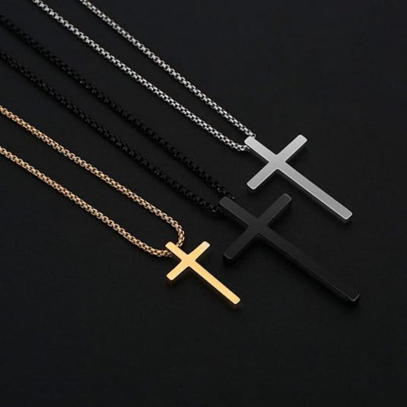 2 3 Pcs Cross Necklace for Women Men, Christmas gifts Silver Black Gold Cross Chain Necklace, Stainless Steel Cross Pendant Necklace Gifts for Men 17 Inches