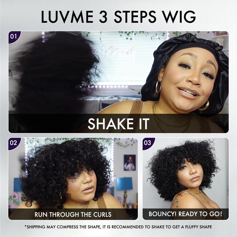 LUVME Throw On & Go Shaggy Style Funmi Curly Glueless No Lace Wig with Bangs