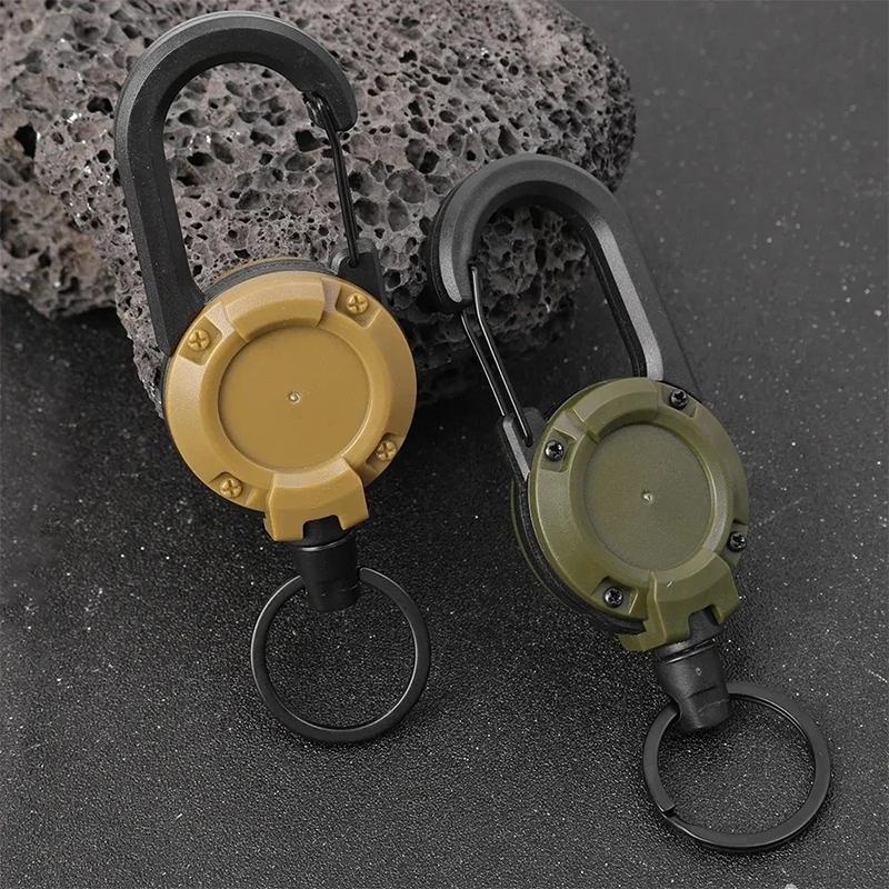 Retractable Pull Reel Carabiner Key Chain, 2 Counts Strong Steel Wire Rope Buckle, Outdoor Sporty Keychain Tool, Christmas Gift