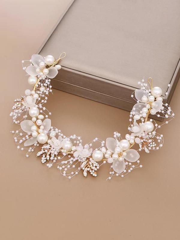 Faux Pearl Decor Flower Design Bridal Headband for Proposal Hairstyle, Elegant Simple Hair Accessories for Wedding Bridal Party, Wedding Photoshoot Props