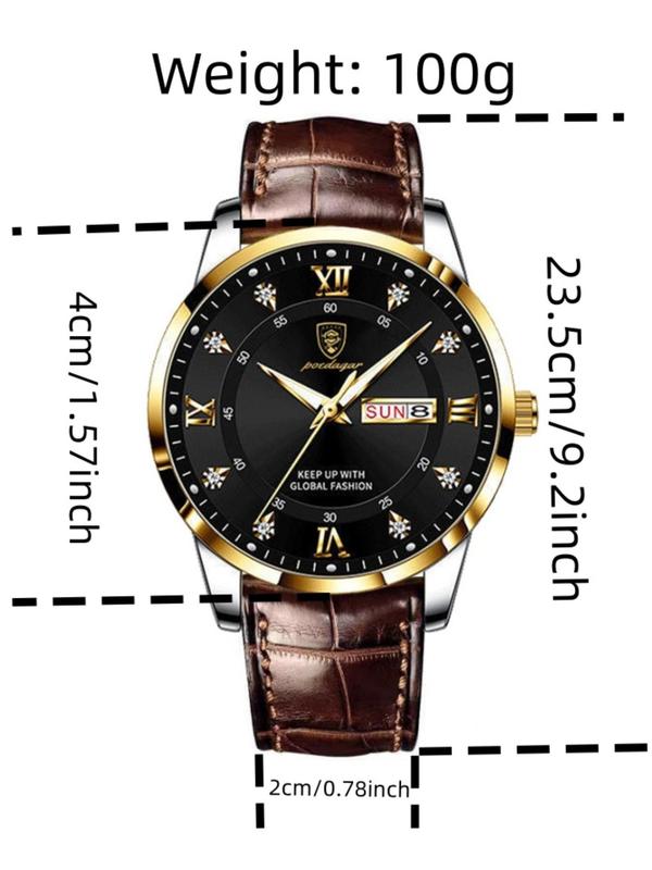 Men's Business Fashion Rhinestone Decorated Analog Quartz Watch, Calendrier Watch for Party, Daily Clothing Decor, Trendy Watch for Birthday Gift with Box