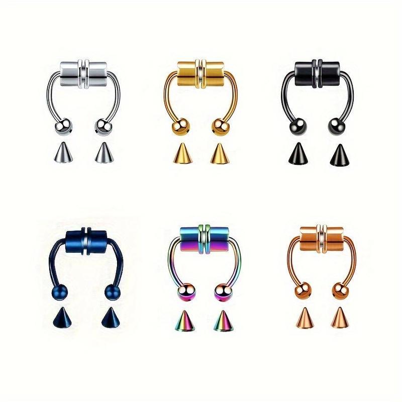 Stainless Steel Magnet Nose Rings set, Y2K Horseshoe Rings Accessories for Men