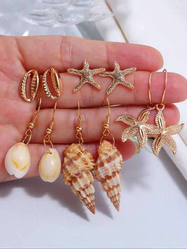 Women's Boho Style Starfish & Shell Design Stud & Dangle Earrings, Retro Dangle & Stud Earrings for Women for Party, Daily Decor, Vintage Jewelry As Gift