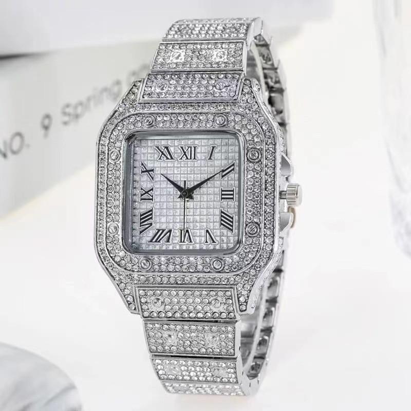 Men's Luxury Rhinestone SquareDial Analog Quartz Watch, MatchingWristwatch for Boyfriend, Partner,Dad, Brother, lced Out Luxury Watch Gifts without Box