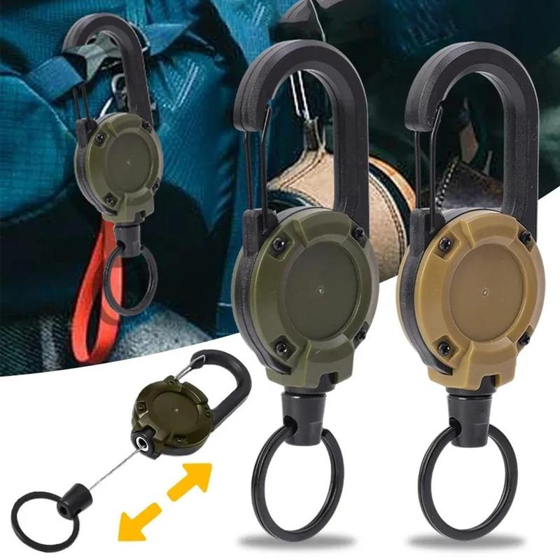 Retractable Pull Reel Carabiner Key Chain, 2 Counts Strong Steel Wire Rope Buckle, Outdoor Sporty Keychain Tool, Christmas Gift